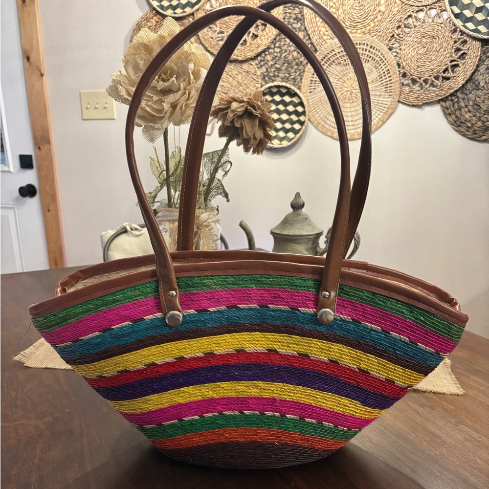 Multicolor Striped Shoulder Basket Bag